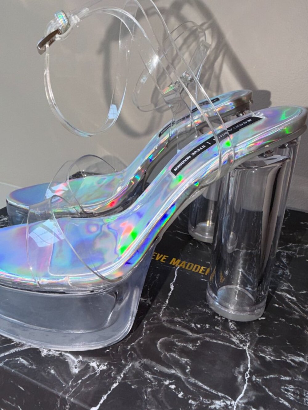 NEW Steve Madden x Jessica Rich Holographic Clear Platform Heels- US 7 - Picture 3 of 10